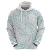 White Sunday Lotu Tamaiti Zip Hoodie Polynesian Wave Pastel Cyan - Polynesian Pride