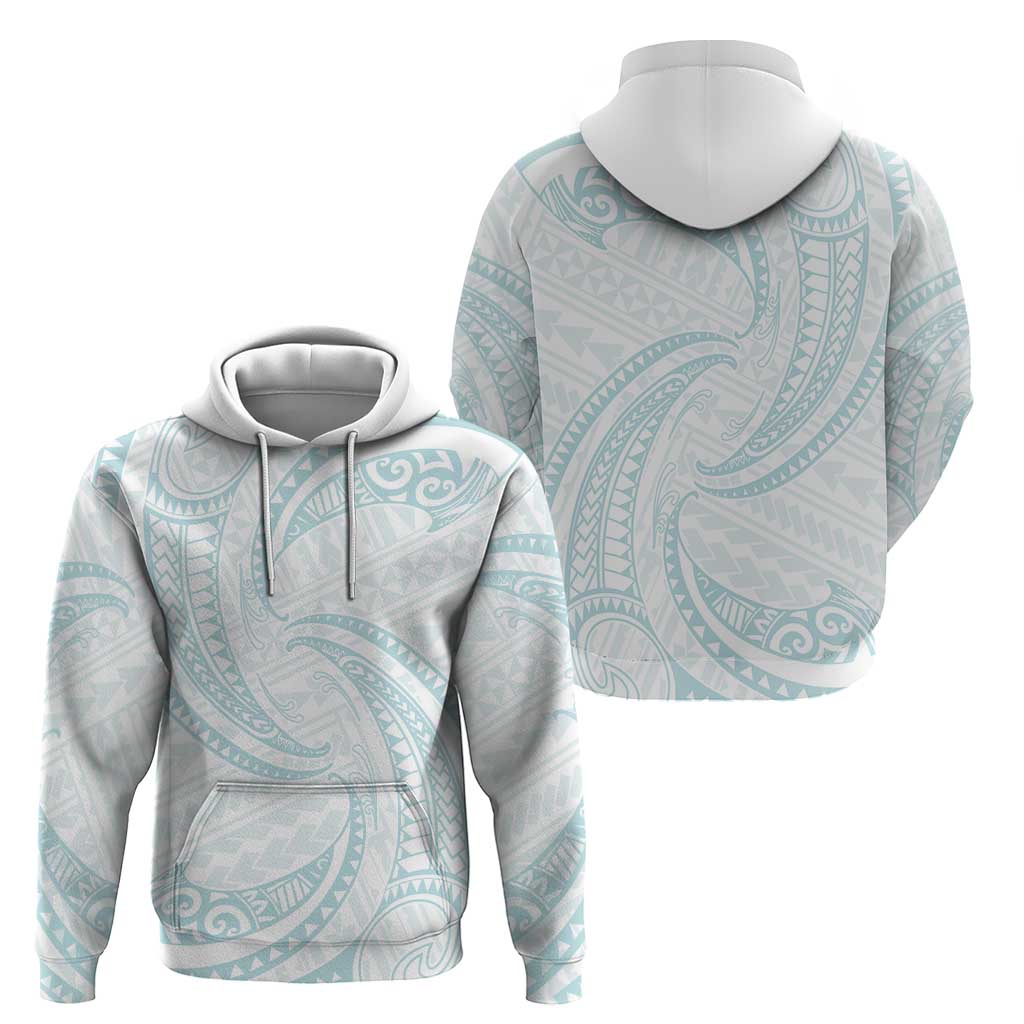 White Sunday Lotu Tamaiti Zip Hoodie Polynesian Wave Pastel Cyan - Polynesian Pride