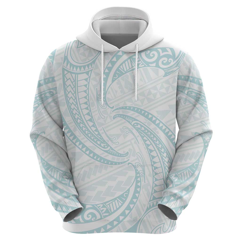 White Sunday Lotu Tamaiti Zip Hoodie Polynesian Wave Pastel Cyan - Polynesian Pride