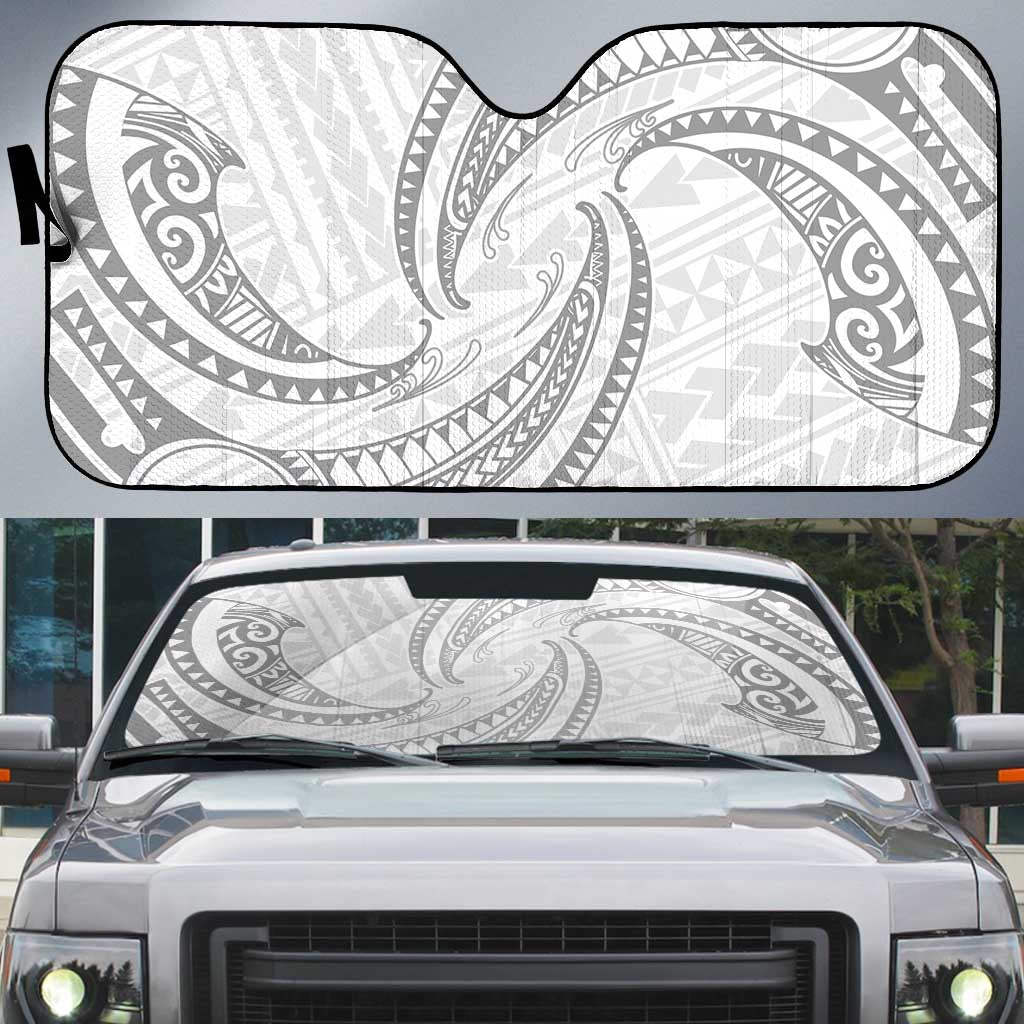 White Sunday Lotu Tamaiti Auto Sun Shade Polynesian Wave Pastel Gray - Polynesian Pride