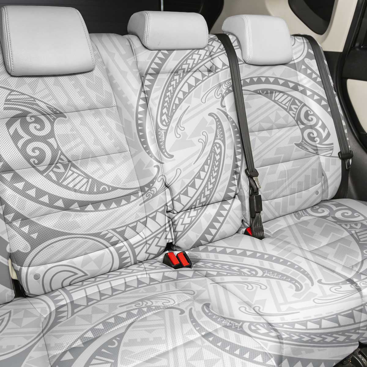 White Sunday Lotu Tamaiti Back Car Seat Cover Polynesian Wave Pastel Gray - Polynesian Pride
