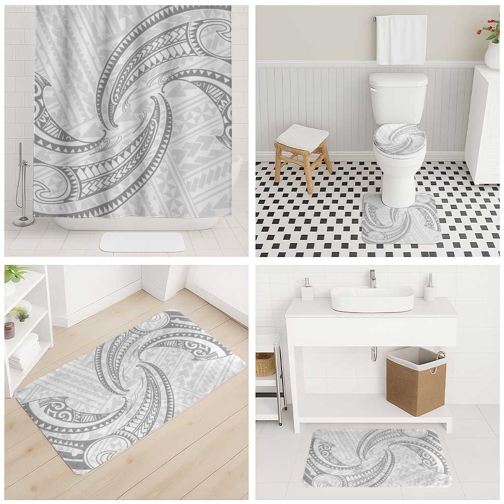 White Sunday Lotu Tamaiti Bathroom Set Polynesian Wave Pastel Gray - Polynesian Pride