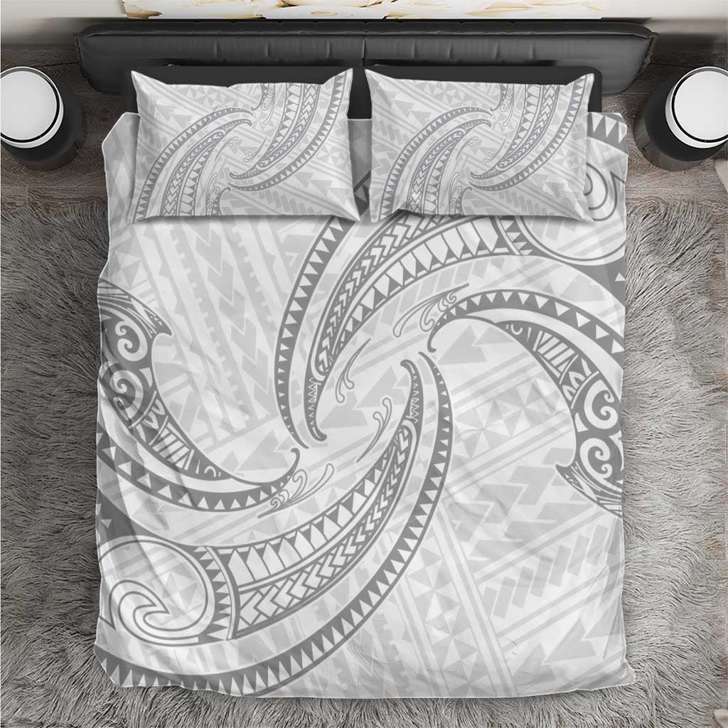 White Sunday Lotu Tamaiti Bedding Set Polynesian Wave Pastel Gray - Polynesian Pride