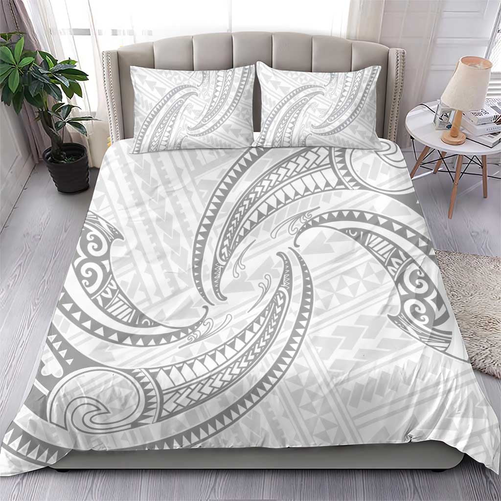 White Sunday Lotu Tamaiti Bedding Set Polynesian Wave Pastel Gray - Polynesian Pride
