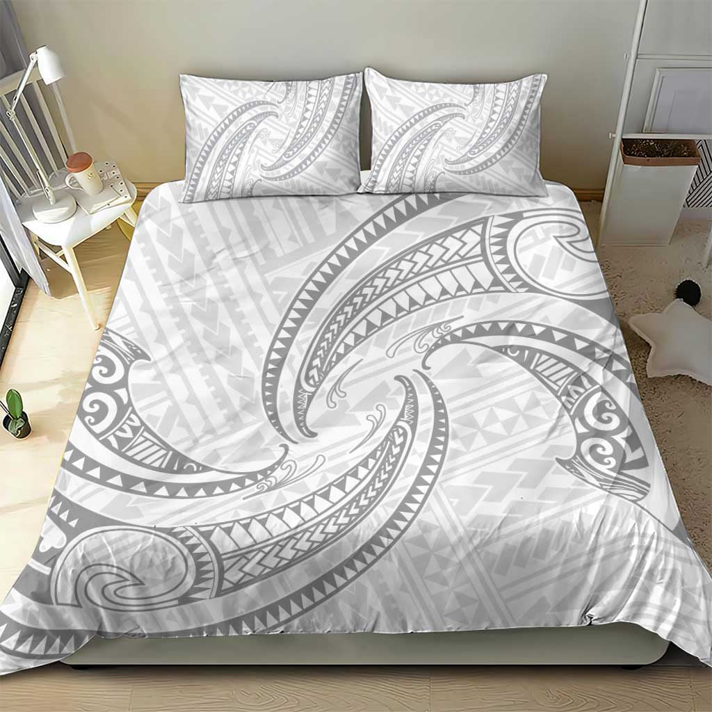 White Sunday Lotu Tamaiti Bedding Set Polynesian Wave Pastel Gray - Polynesian Pride