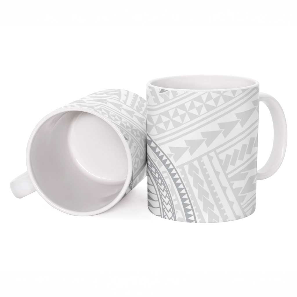 White Sunday Lotu Tamaiti Ceramic Mug Polynesian Wave Pastel Gray - Polynesian Pride