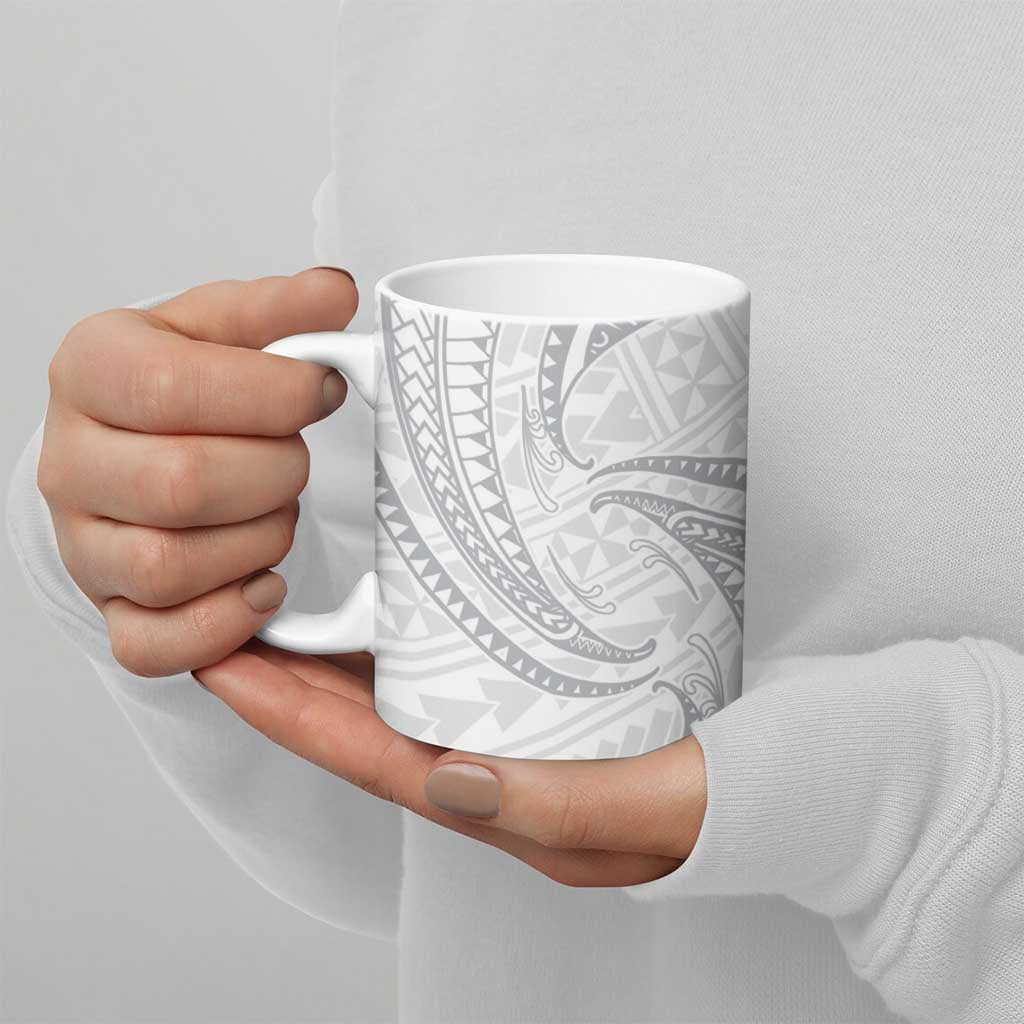 White Sunday Lotu Tamaiti Ceramic Mug Polynesian Wave Pastel Gray - Polynesian Pride