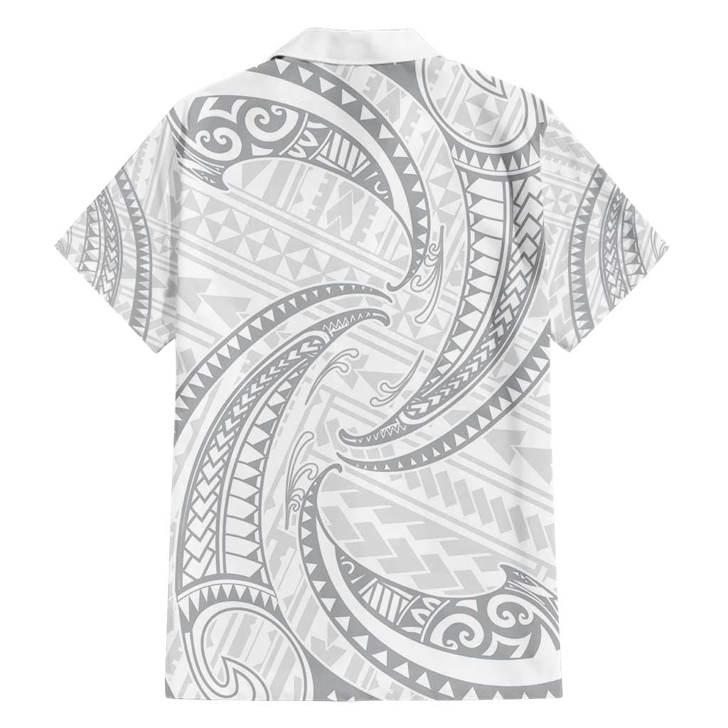 White Sunday Lotu Tamaiti Family Matching Long Sleeve Bodycon Dress and Hawaiian Shirt Polynesian Wave Pastel Gray - Polynesian Pride