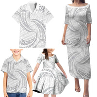 White Sunday Lotu Tamaiti Family Matching Puletasi and Hawaiian Shirt Polynesian Wave Pastel Gray - Polynesian Pride