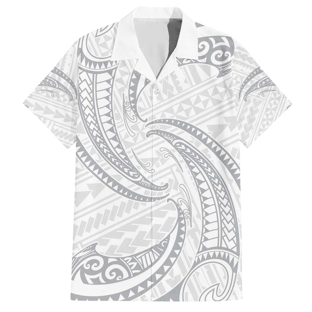 White Sunday Lotu Tamaiti Hawaiian Shirt Polynesian Wave Pastel Gray - Polynesian Pride