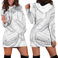 White Sunday Lotu Tamaiti Hoodie Dress Polynesian Wave Pastel Gray - Polynesian Pride