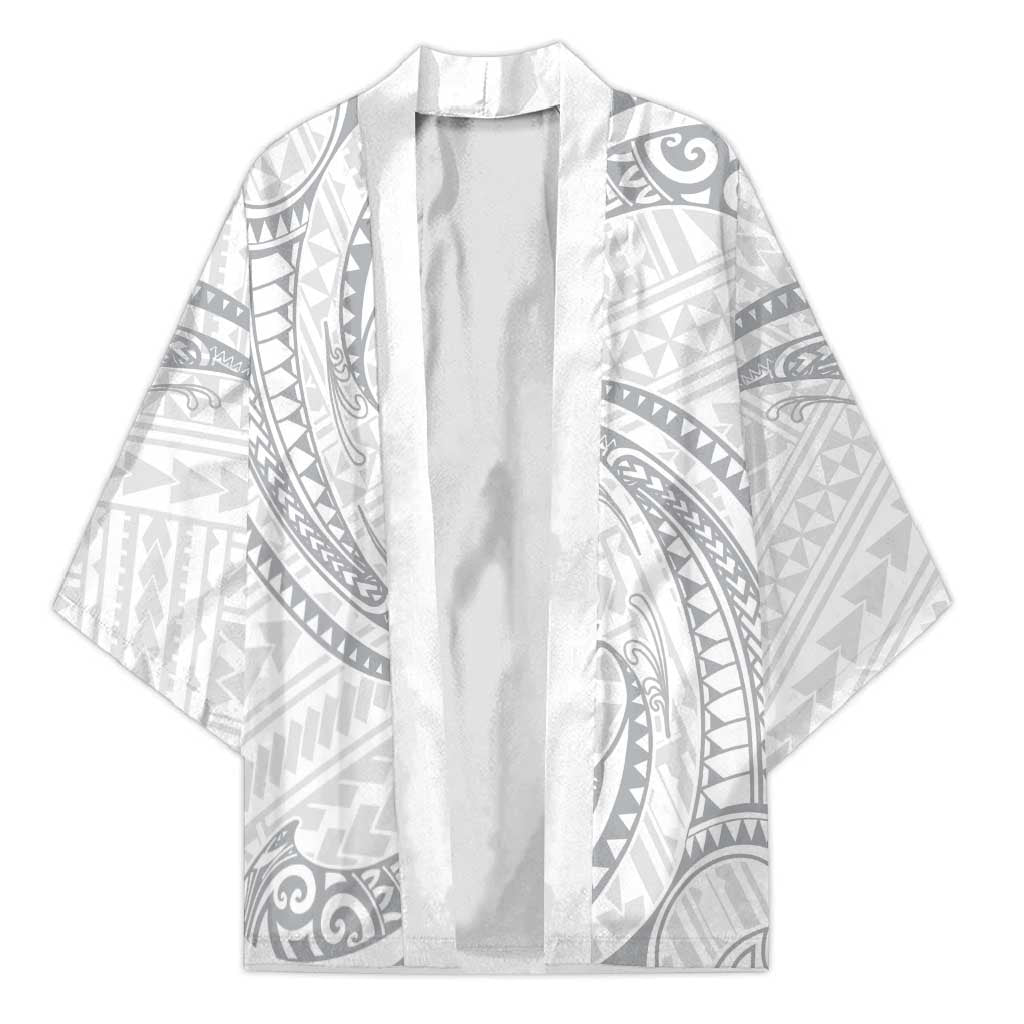 White Sunday Lotu Tamaiti Kimono Polynesian Wave Pastel Gray - Polynesian Pride