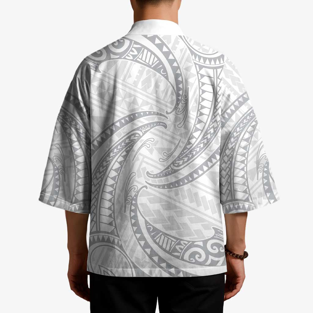 White Sunday Lotu Tamaiti Kimono Polynesian Wave Pastel Gray - Polynesian Pride