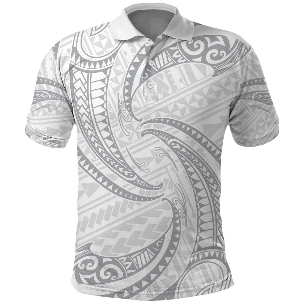 White Sunday Lotu Tamaiti Polo Shirt Polynesian Wave Pastel Gray LT9 Gray - Polynesian Pride