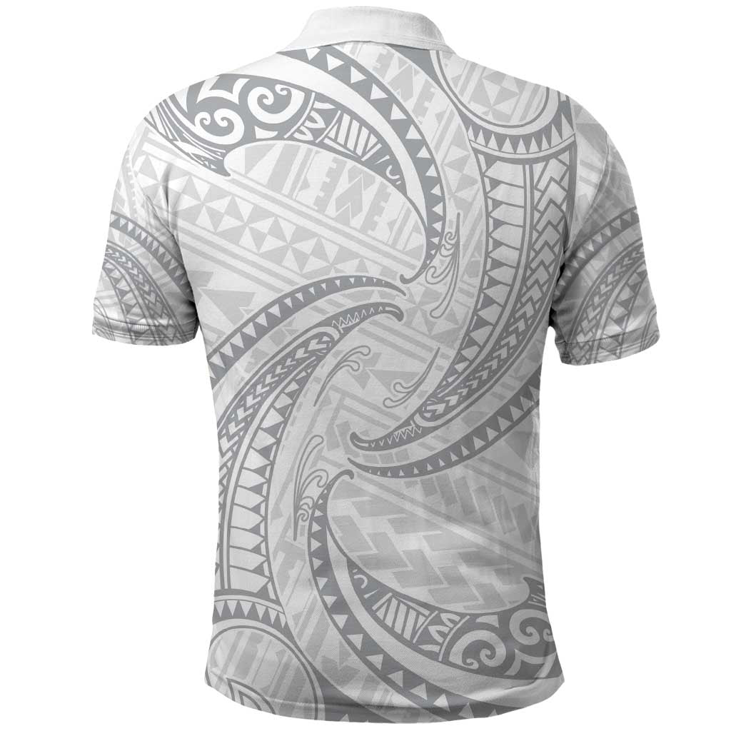 White Sunday Lotu Tamaiti Polo Shirt Polynesian Wave Pastel Gray LT9 - Polynesian Pride