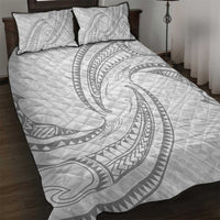 White Sunday Lotu Tamaiti Quilt Bed Set Polynesian Wave Pastel Gray - Polynesian Pride
