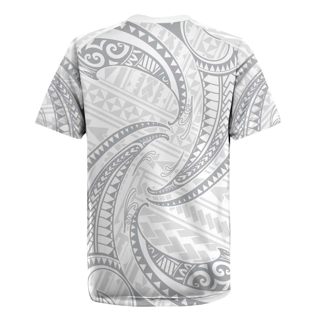 White Sunday Lotu Tamaiti Rugby Jersey Polynesian Wave Pastel Gray - Polynesian Pride