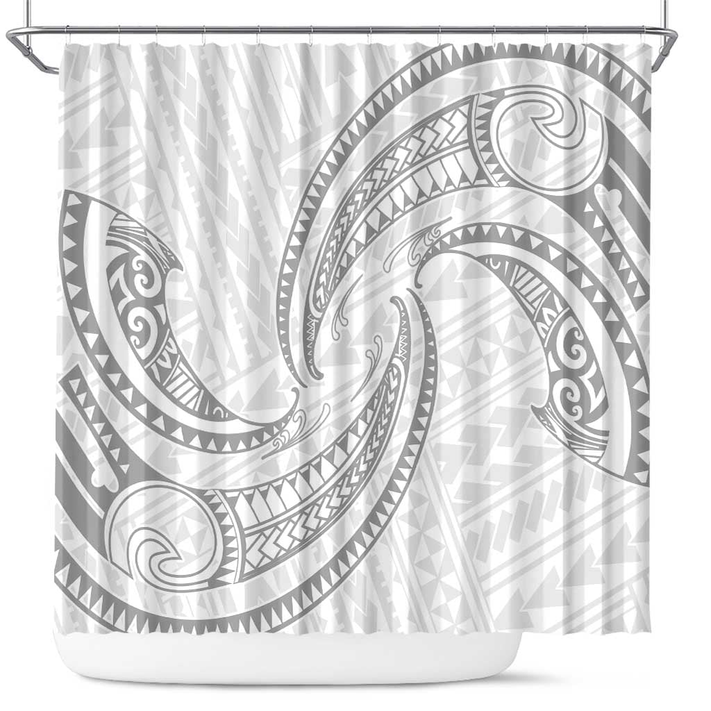White Sunday Lotu Tamaiti Shower Curtain Polynesian Wave Pastel Gray - Polynesian Pride