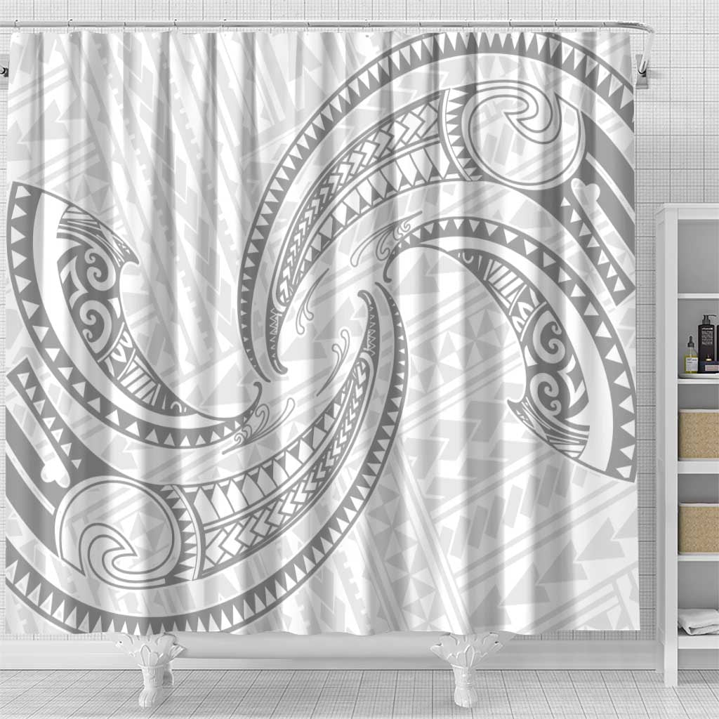 White Sunday Lotu Tamaiti Shower Curtain Polynesian Wave Pastel Gray - Polynesian Pride