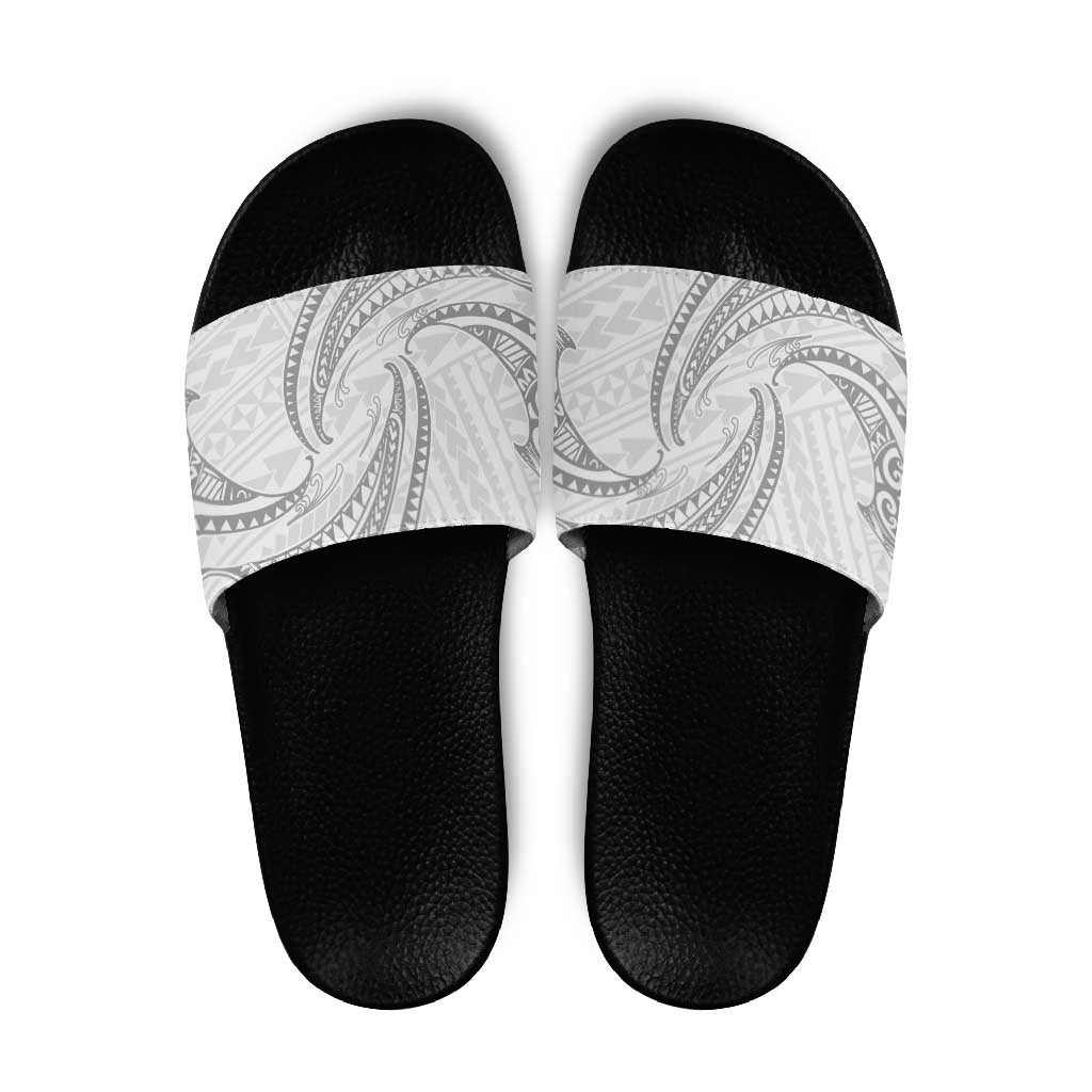 White Sunday Lotu Tamaiti Slide Sandals Polynesian Wave Pastel Gray - Polynesian Pride