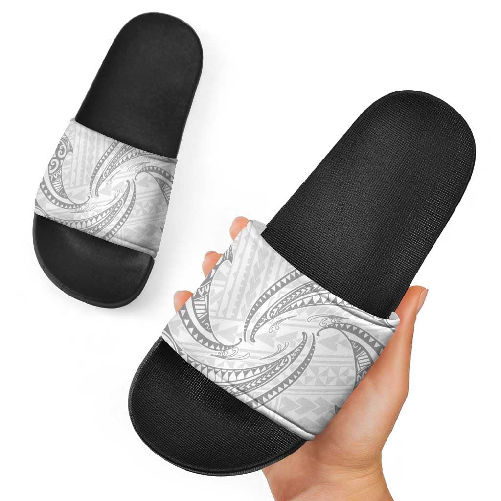White Sunday Lotu Tamaiti Slide Sandals Polynesian Wave Pastel Gray - Polynesian Pride