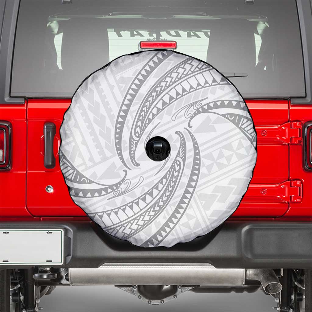 White Sunday Lotu Tamaiti Spare Tire Cover Polynesian Wave Pastel Gray - Polynesian Pride