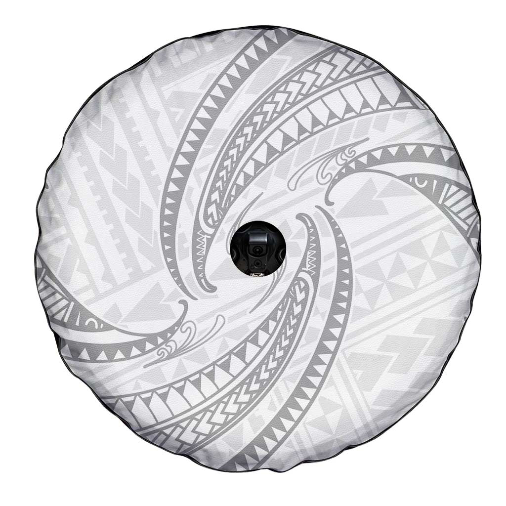 White Sunday Lotu Tamaiti Spare Tire Cover Polynesian Wave Pastel Gray - Polynesian Pride