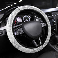 White Sunday Lotu Tamaiti Steering Wheel Cover Polynesian Wave Pastel Gray - Polynesian Pride