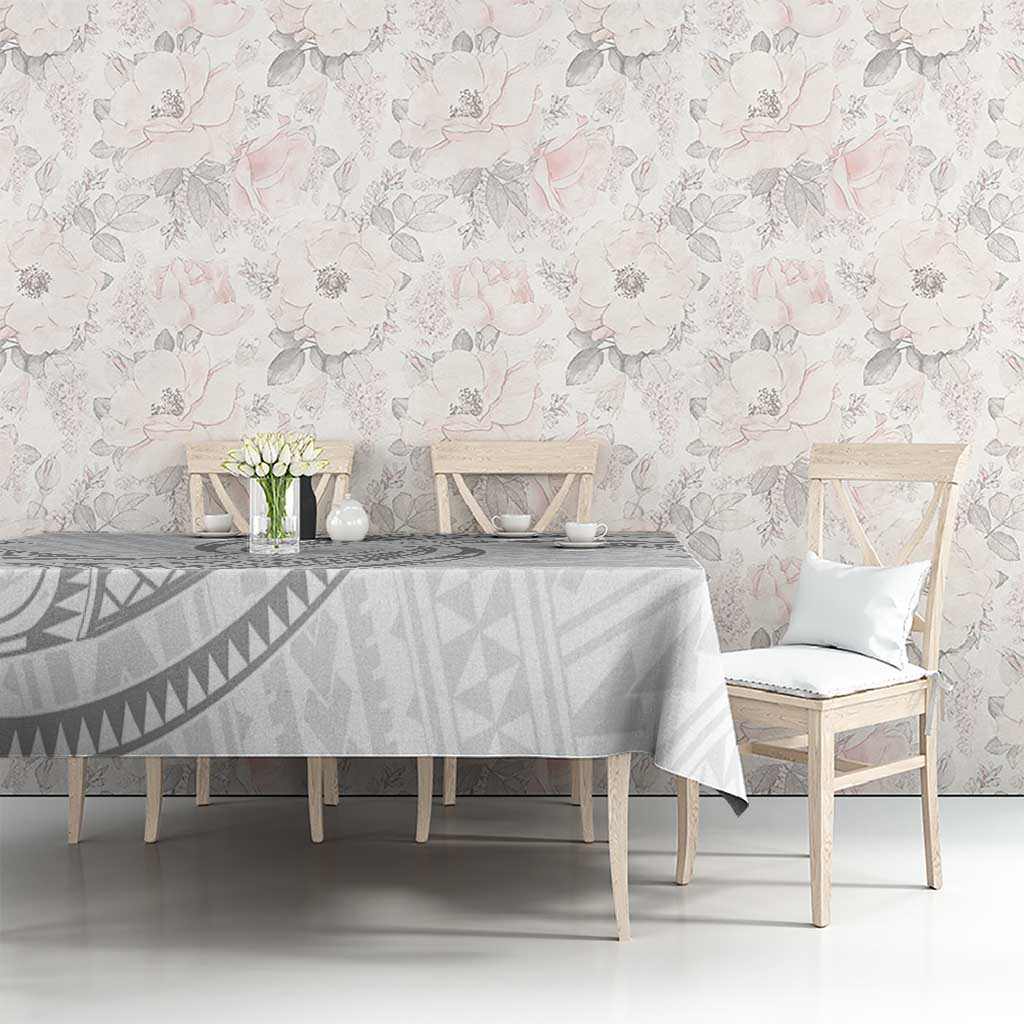 White Sunday Lotu Tamaiti Tablecloth Polynesian Wave Pastel Gray - Polynesian Pride