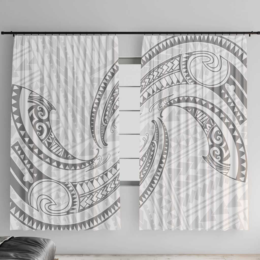White Sunday Lotu Tamaiti Window Curtain Polynesian Wave Pastel Gray - Polynesian Pride