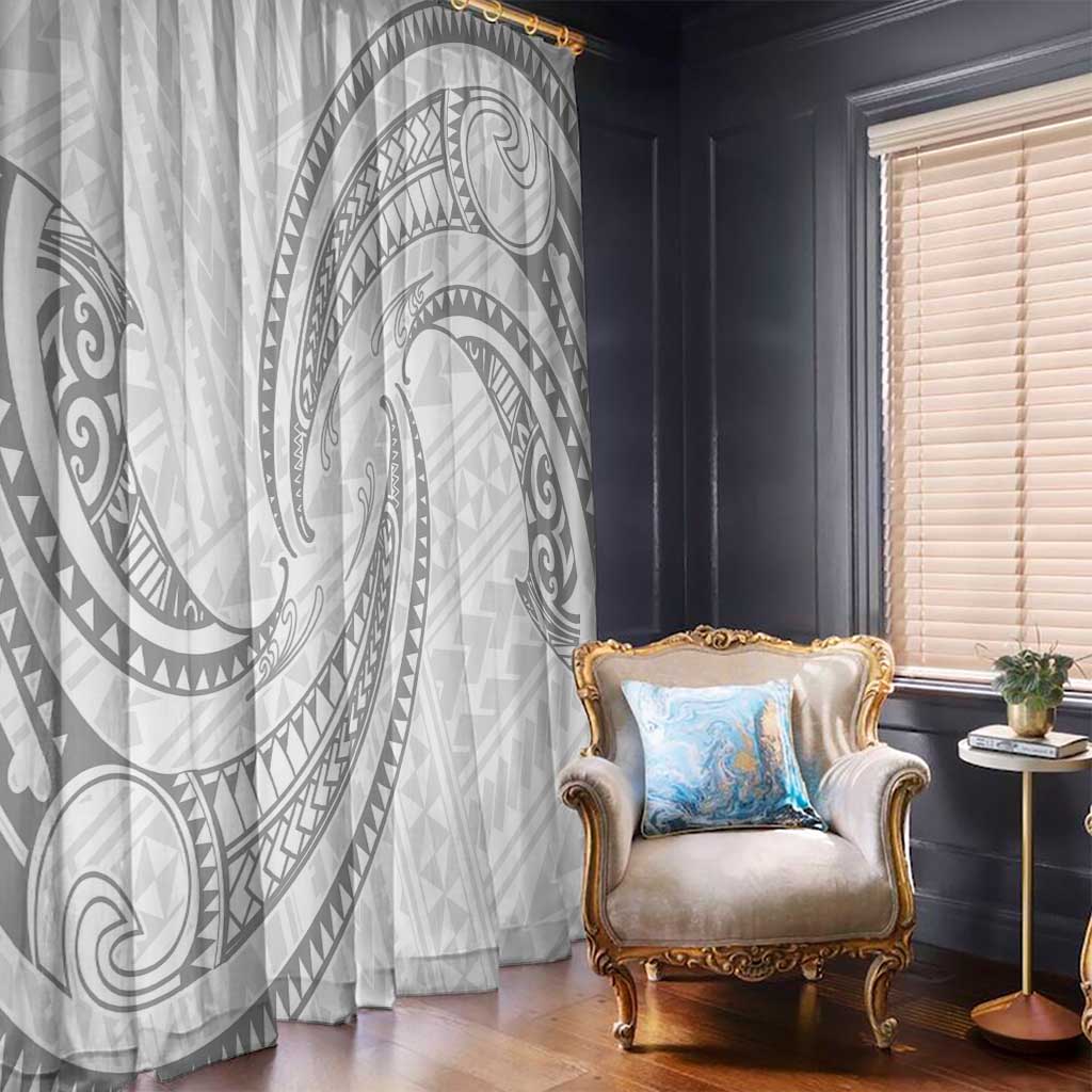 White Sunday Lotu Tamaiti Window Curtain Polynesian Wave Pastel Gray - Polynesian Pride