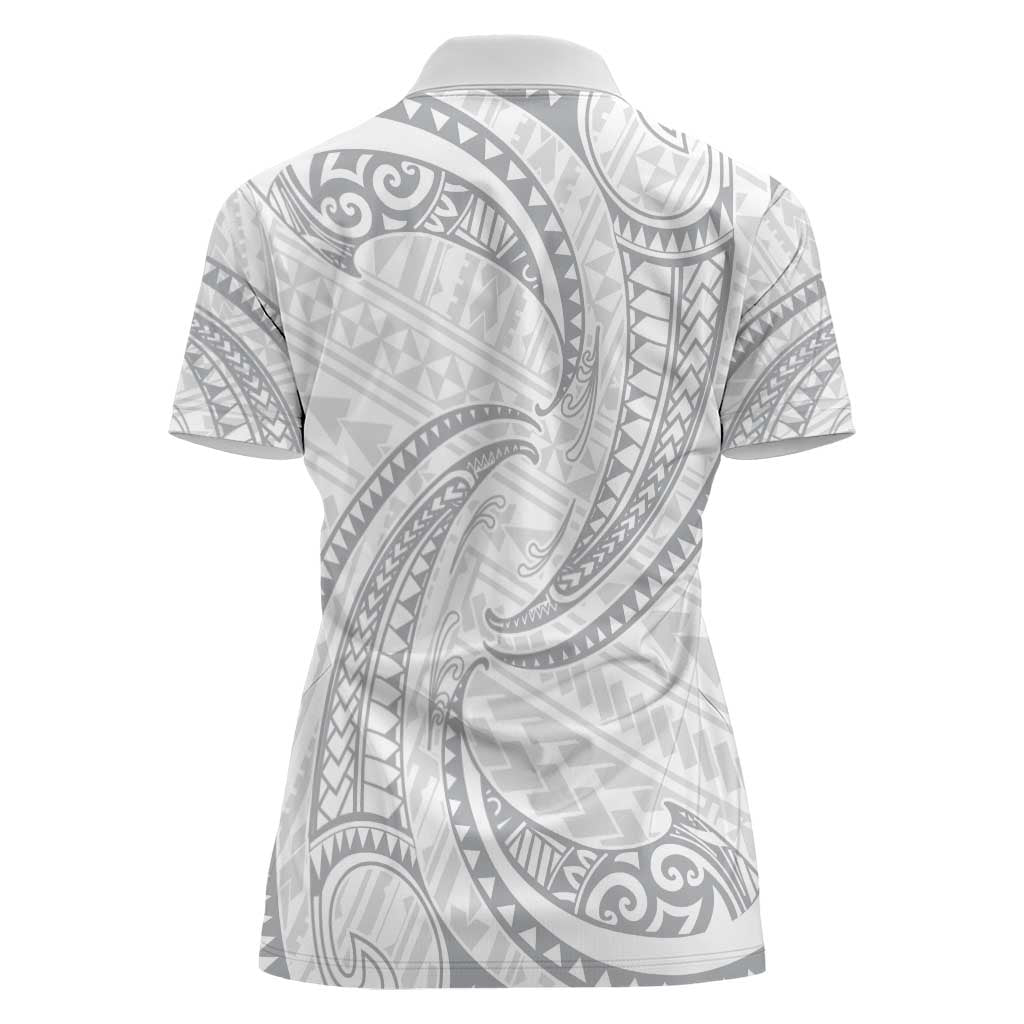 White Sunday Lotu Tamaiti Women Polo Shirt Polynesian Wave Pastel Gray - Polynesian Pride
