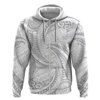 White Sunday Lotu Tamaiti Zip Hoodie Polynesian Wave Pastel Gray - Polynesian Pride