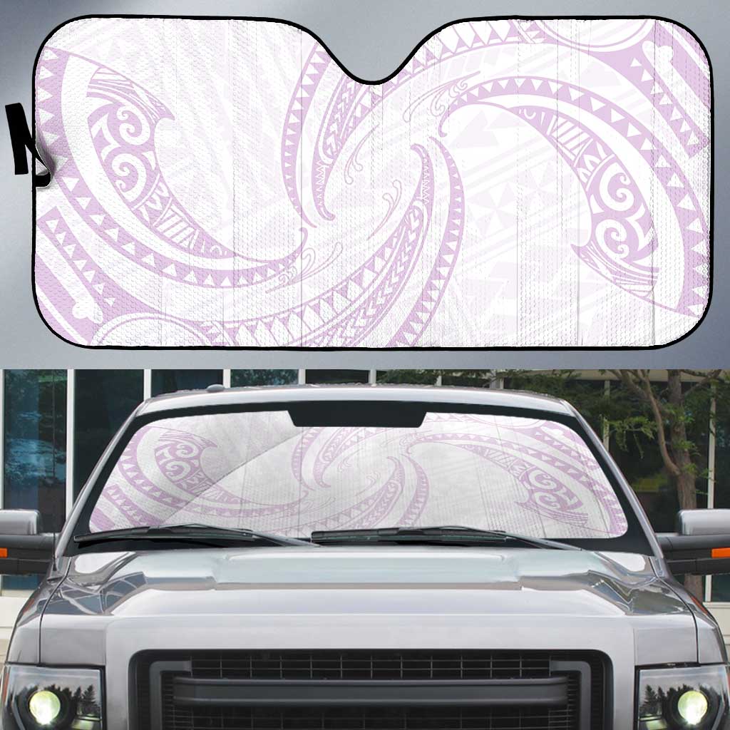 White Sunday Lotu Tamaiti Auto Sun Shade Polynesian Wave Pastel Mauve - Polynesian Pride
