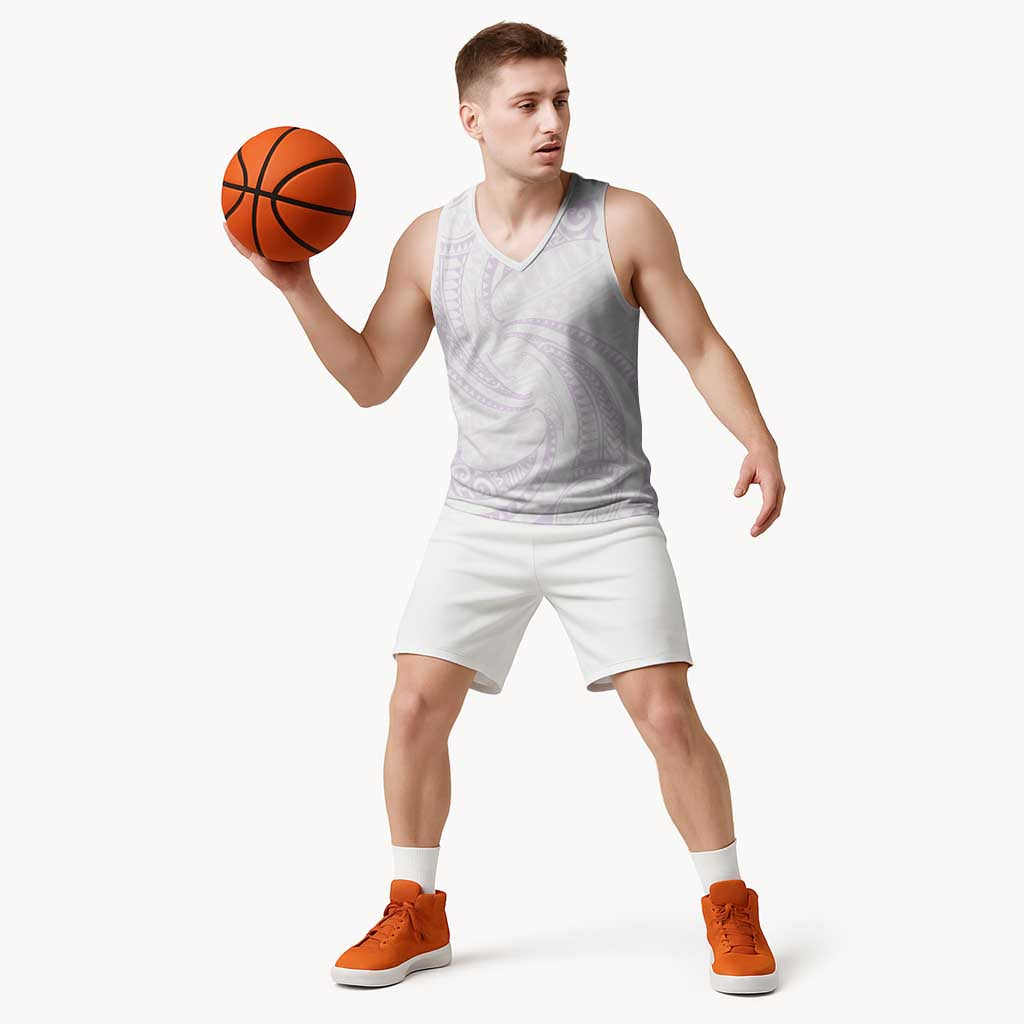 White Sunday Lotu Tamaiti Basketball Jersey Polynesian Wave Pastel Mauve - Polynesian Pride