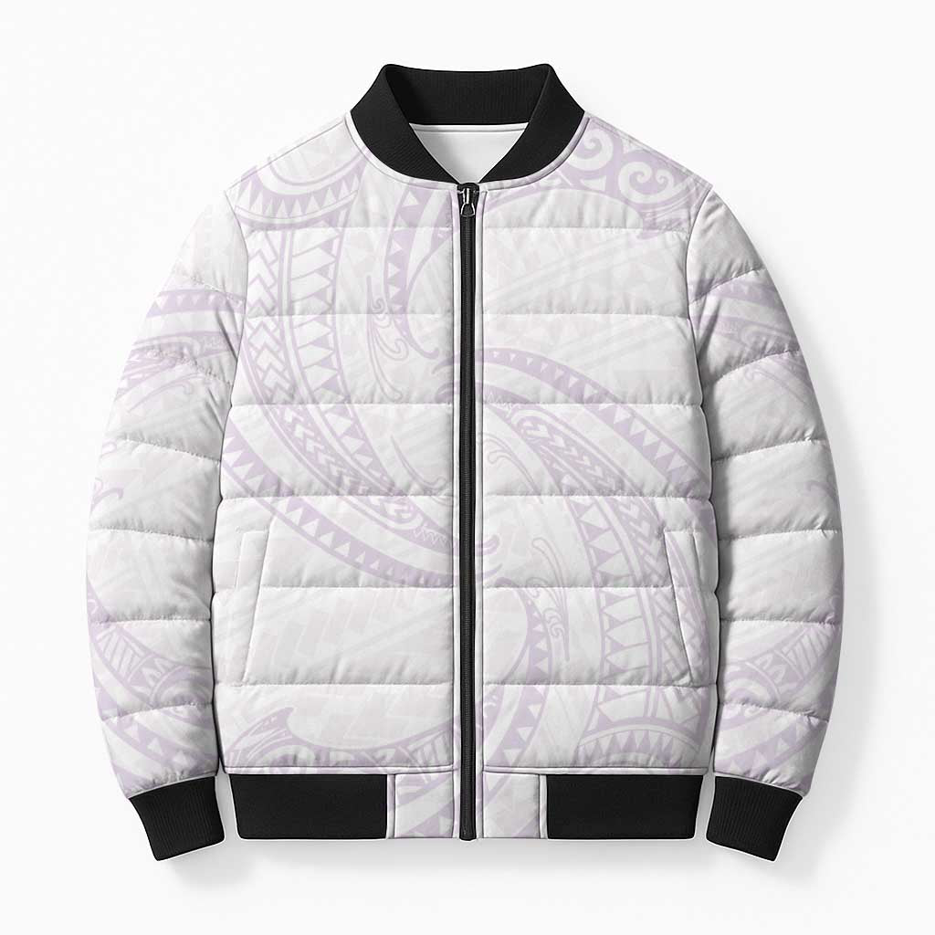 White Sunday Lotu Tamaiti Bomber Puffer Jacket Polynesian Wave Pastel Mauve LT9 Unisex Mauve - Polynesian Pride