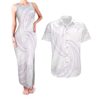 White Sunday Lotu Tamaiti Couples Matching Tank Maxi Dress and Hawaiian Shirt Polynesian Wave Pastel Mauve - Polynesian Pride
