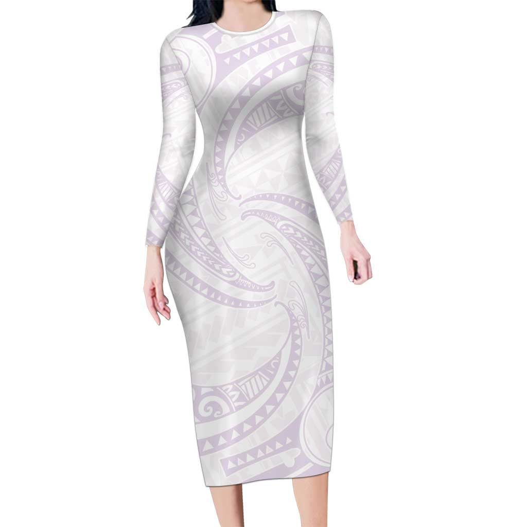 White Sunday Lotu Tamaiti Family Matching Long Sleeve Bodycon Dress and Hawaiian Shirt Polynesian Wave Pastel Mauve - Polynesian Pride