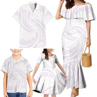 White Sunday Lotu Tamaiti Family Matching Mermaid Dress and Hawaiian Shirt Polynesian Wave Pastel Mauve - Polynesian Pride