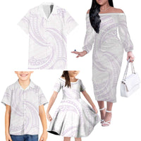 White Sunday Lotu Tamaiti Family Matching Off The Shoulder Long Sleeve Dress and Hawaiian Shirt Polynesian Wave Pastel Mauve - Polynesian Pride
