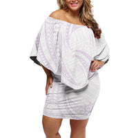 White Sunday Lotu Tamaiti Family Matching Off Shoulder Short Dress and Hawaiian Shirt Polynesian Wave Pastel Mauve - Polynesian Pride