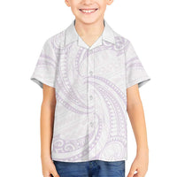 White Sunday Lotu Tamaiti Family Matching Off Shoulder Short Dress and Hawaiian Shirt Polynesian Wave Pastel Mauve - Polynesian Pride