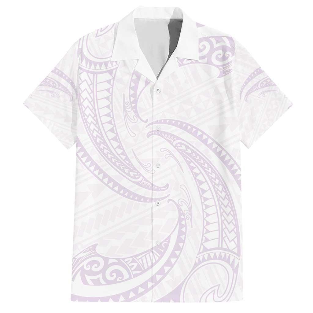 White Sunday Lotu Tamaiti Family Matching Short Sleeve Bodycon Dress and Hawaiian Shirt Polynesian Wave Pastel Mauve - Polynesian Pride