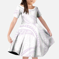 White Sunday Lotu Tamaiti Kid Short Sleeve Dress Polynesian Wave Pastel Mauve LT9 KID Mauve - Polynesian Pride
