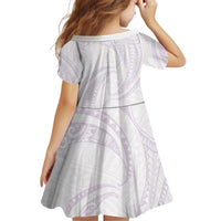 White Sunday Lotu Tamaiti Kid Short Sleeve Dress Polynesian Wave Pastel Mauve LT9 - Polynesian Pride