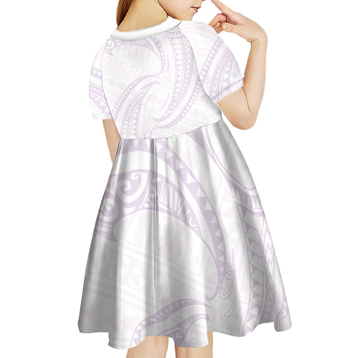 White Sunday Lotu Tamaiti Kid Short Sleeve Dress Polynesian Wave Pastel Mauve LT9 - Polynesian Pride