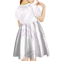 White Sunday Lotu Tamaiti Kid Short Sleeve Dress Polynesian Wave Pastel Mauve LT9 - Polynesian Pride