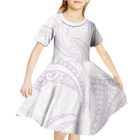 White Sunday Lotu Tamaiti Kid Short Sleeve Dress Polynesian Wave Pastel Mauve LT9 - Polynesian Pride