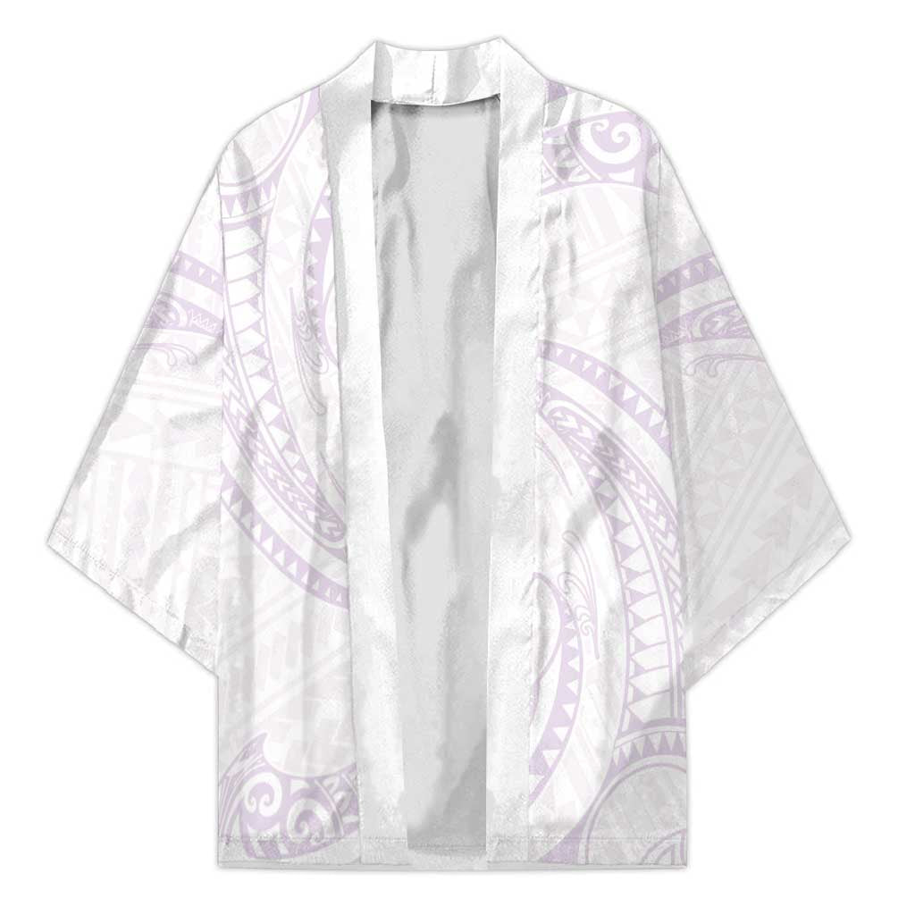 White Sunday Lotu Tamaiti Kimono Polynesian Wave Pastel Mauve - Polynesian Pride