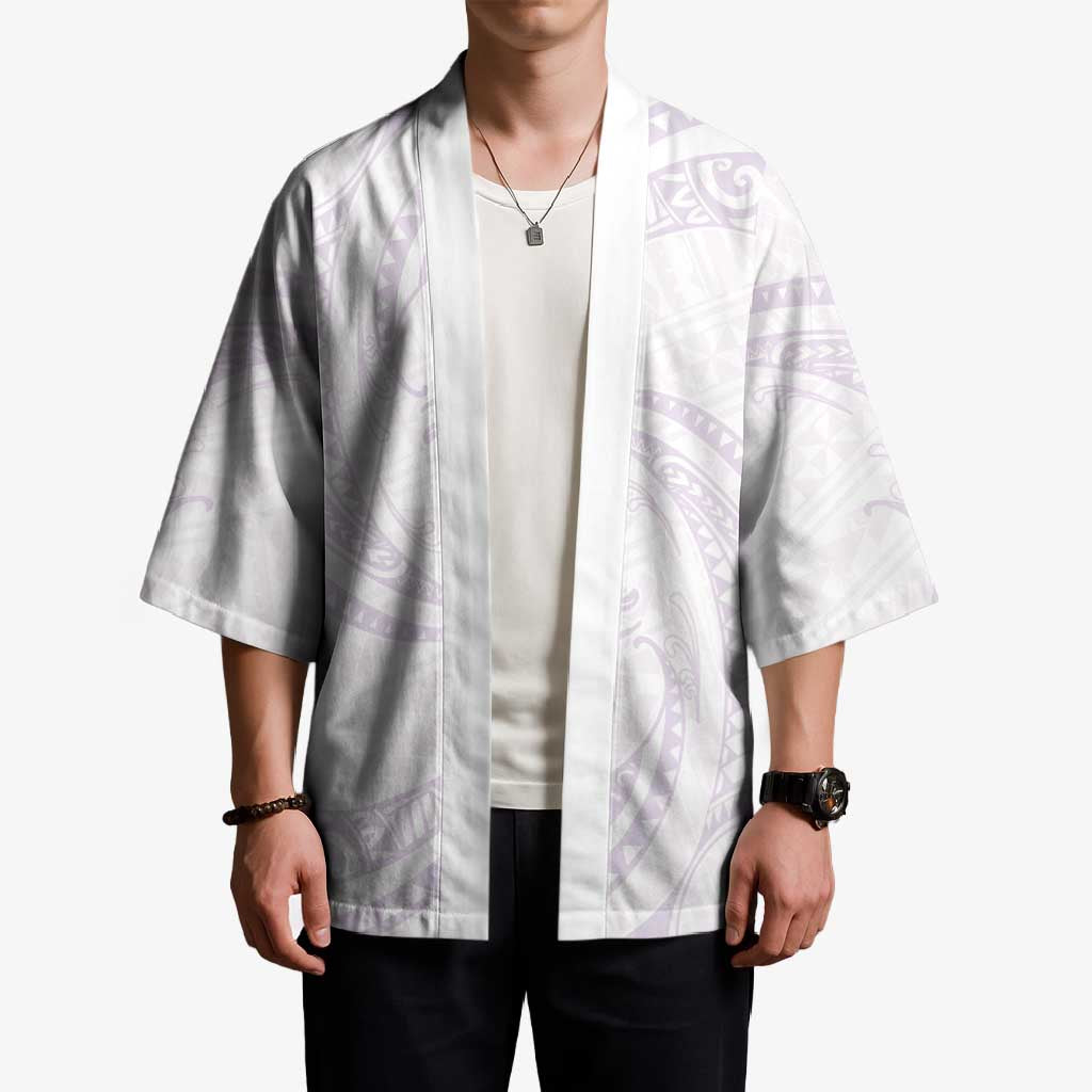 White Sunday Lotu Tamaiti Kimono Polynesian Wave Pastel Mauve - Polynesian Pride